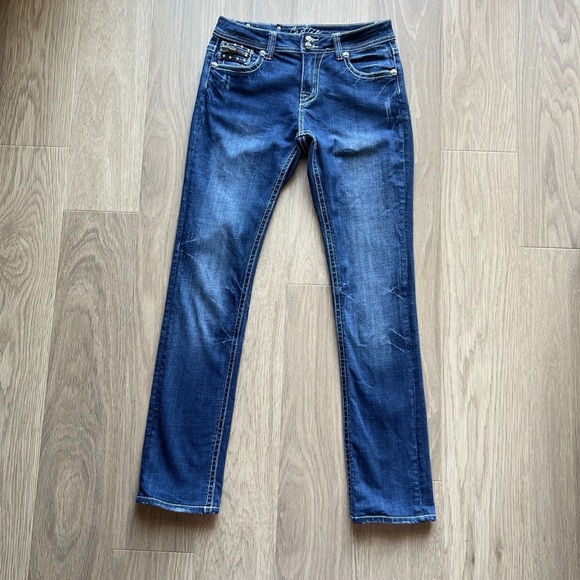 Cartise Embellished Low Rise Jeans Blue Zipp Pockets Women's Size 4 - Picture 2 of 16